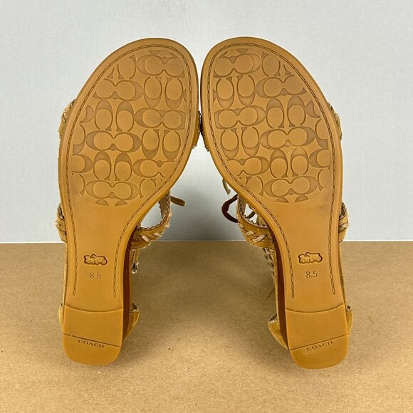 Coach Via Demi Wedge Sandals Tassel Lace Up Womens 8.5 Tan Leather - Picture 7 of 10